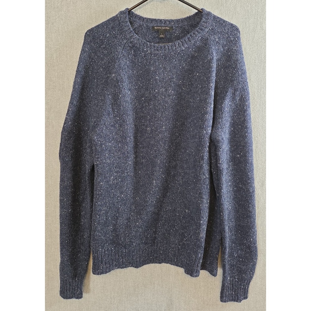 Banana Republic Sweater L Wool Blend Navy Blue Pullover Crewneck Preppy Dad Y2K
